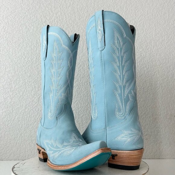Lane LEXINGTON Womens Cowboy Boots 8 Powder Blue Western Cowgirl Mid Calf Tall - Picture 1 of 10